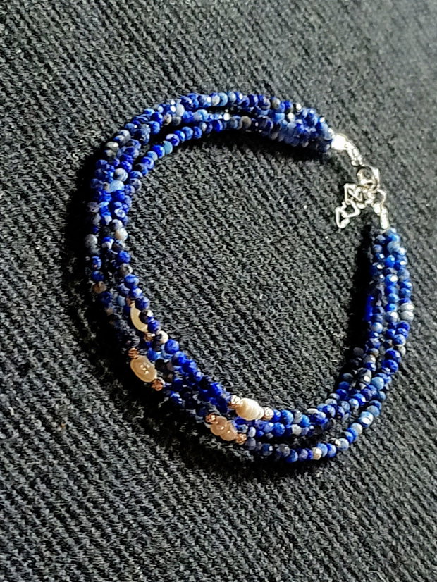 Bratara argint X4 lapis lazuli perle naturale de cultura baroc boho chic trendy