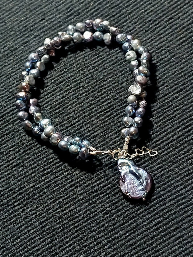 Bratara argint X2 perle naturale de cultura baroc irizatii multicolore boho chic trendy