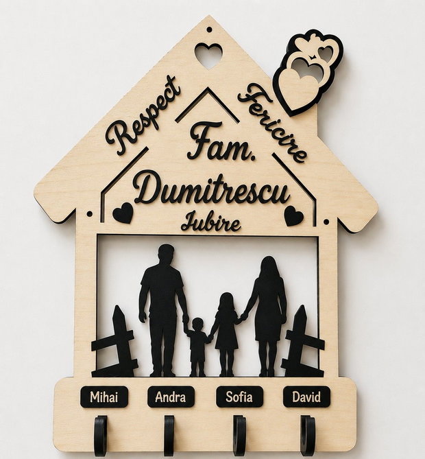 Cuier/Suport Chei cu silueta de familie