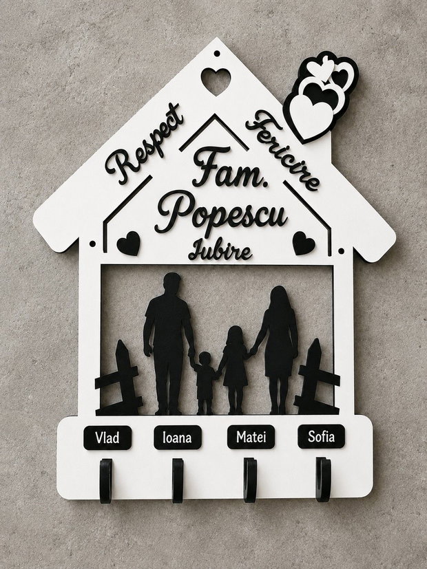 Cuier/Suport Chei cu silueta de familie