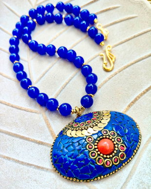 Colier Nepalez Jad albastru & lapis lazuli