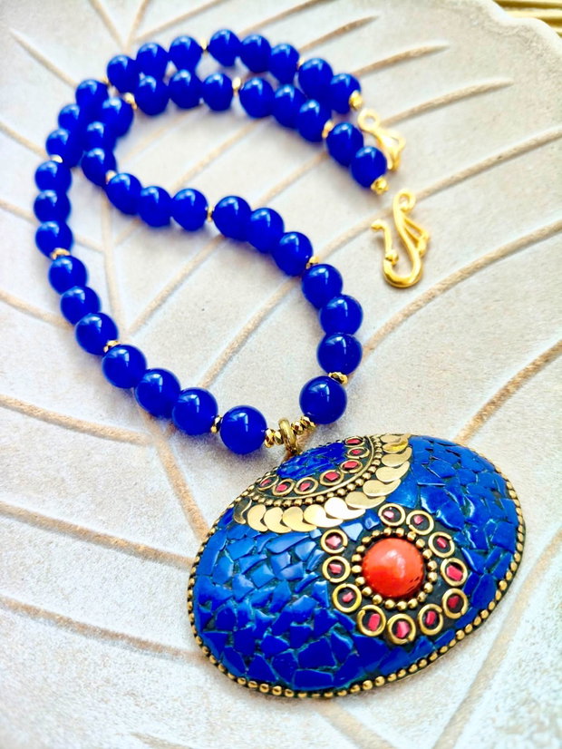 Colier Nepalez Jad albastru & lapis lazuli
