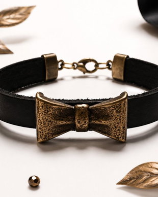 Bratara piele cu link bronz fundita
