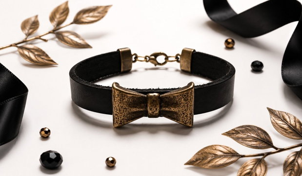Bratara piele cu link bronz fundita
