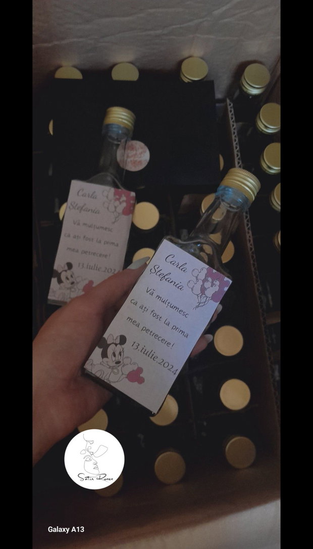 Mărturie pentru botez Sticluță din sticlă 250 ml, personalizată