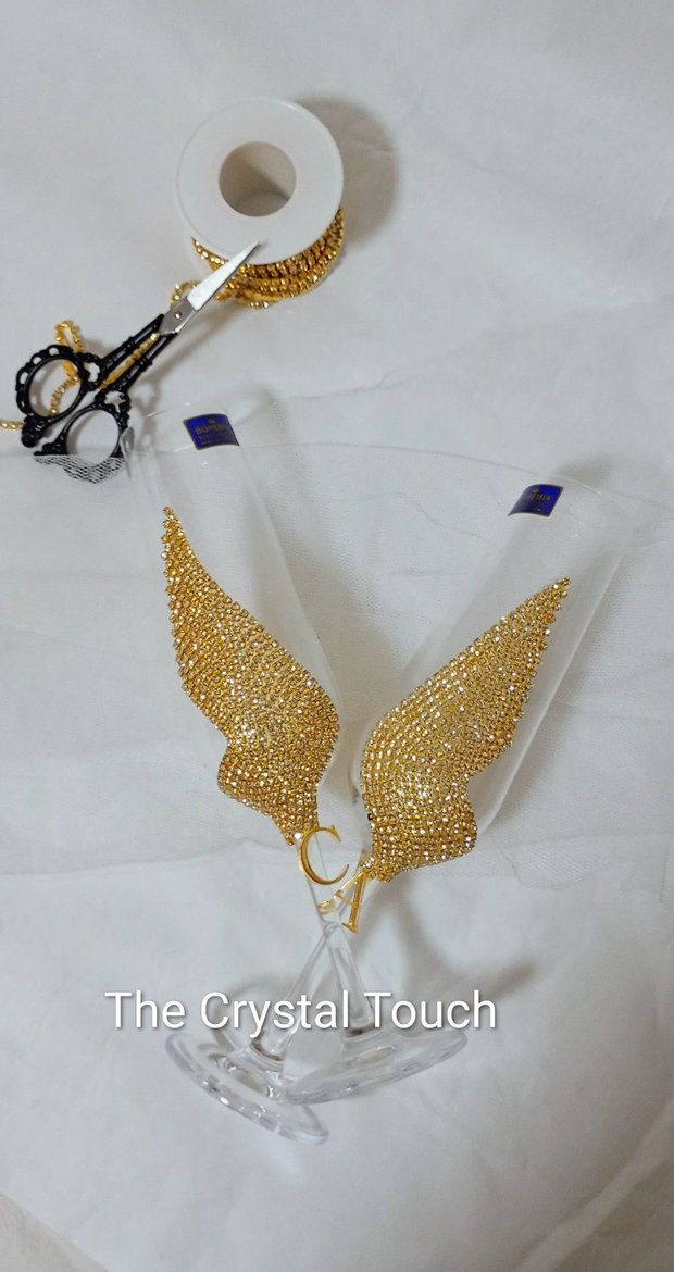 Set pahare personalizate pentru miri Model Aripi de Fluture