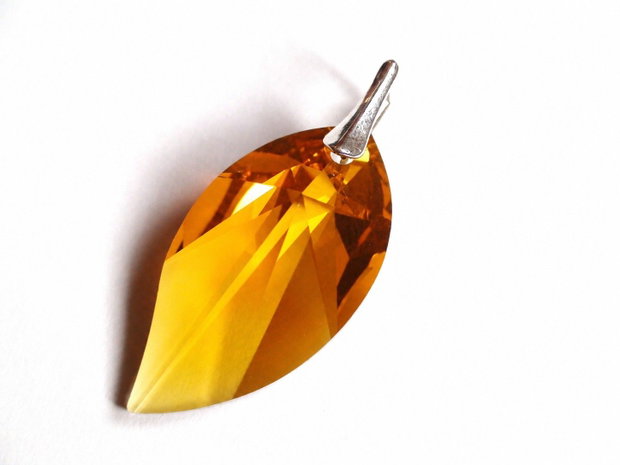 Set Cristale Swarovski leaf topaz si argint 925 - CE340.2, PA340.2 - Cercei cristle galbene, cercei romantici, cercei mari stralucitori, cadou pentru ea, cercei ocazie