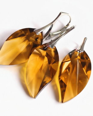 Set Cristale Swarovski leaf topaz si argint 925 - CE340.2, PA340.2 - Cercei cristle galbene, cercei romantici, cercei mari stralucitori, cadou pentru ea, cercei ocazie