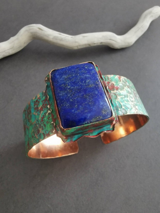 Bratara cupru antichizat si lapis lazuli
