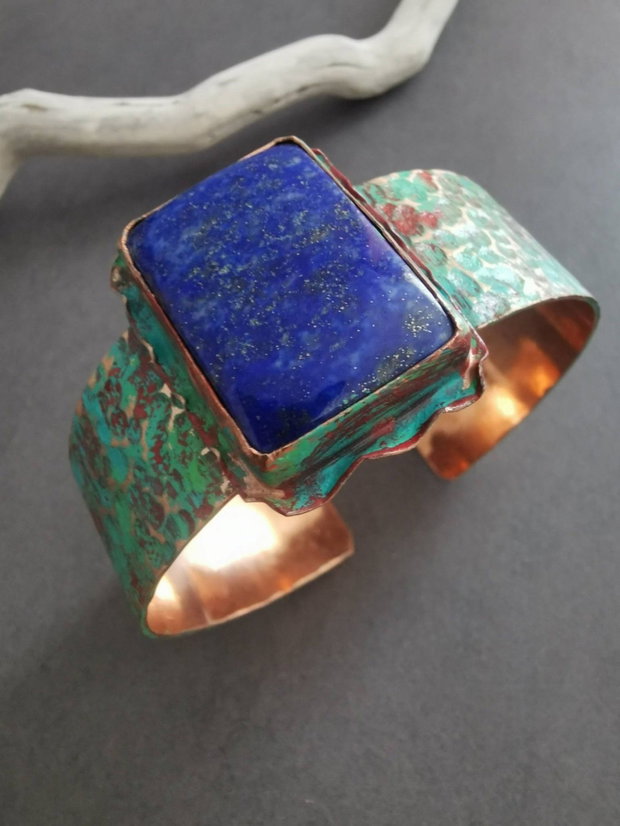 Bratara cupru antichizat si lapis lazuli
