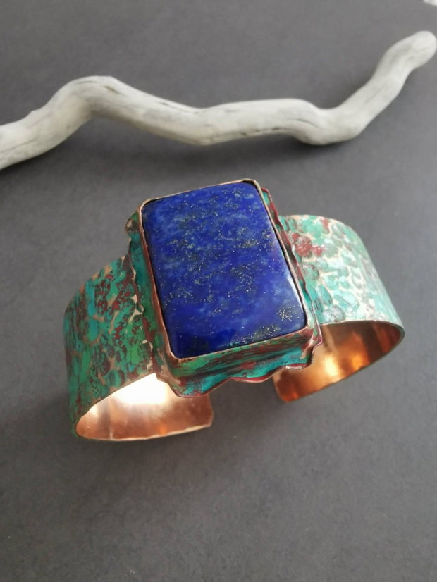Bratara cupru antichizat si lapis lazuli