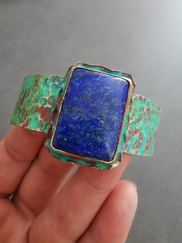 Bratara cupru antichizat si lapis lazuli