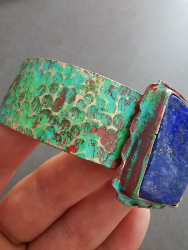 Bratara cupru antichizat si lapis lazuli