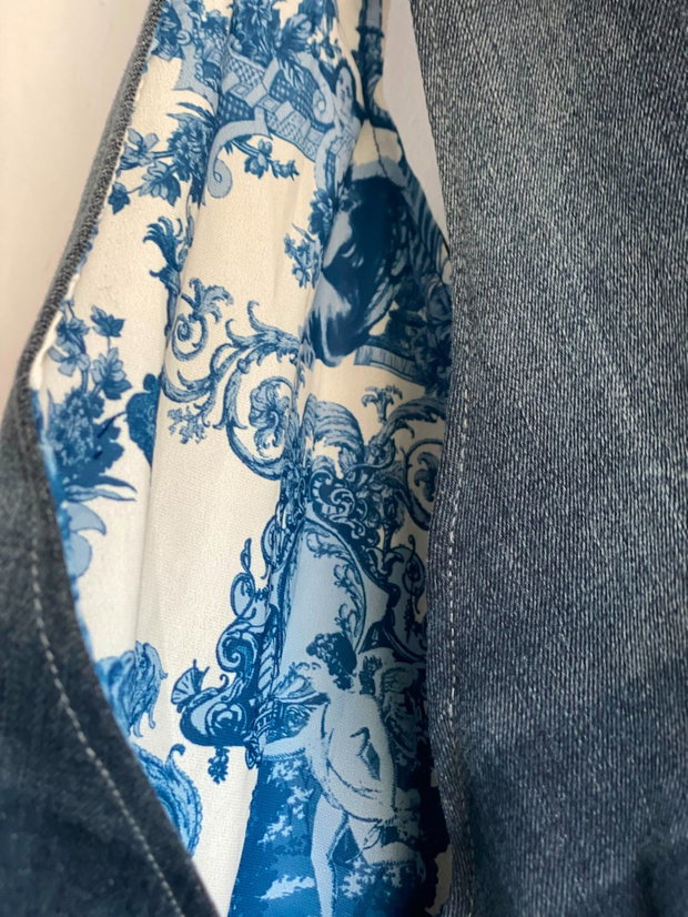 Geantă de umar / Hobo bag unicat upcycled din denim cu interior baroc floral