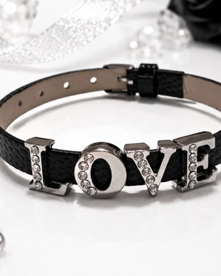 Bratara imitatie piele si slider charm Love