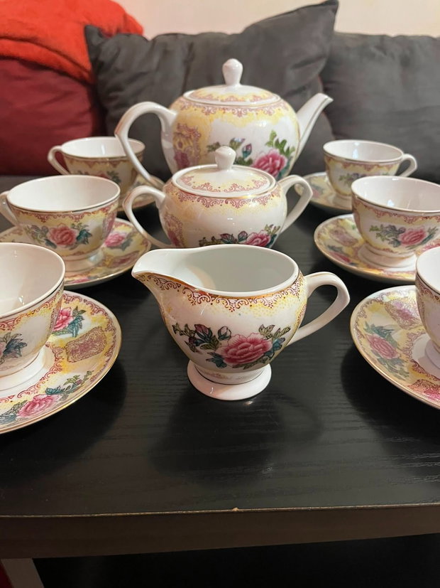 Serviciu complet ceai/cafea porțelan chinezesc vintage, anii '60 15 piese, Impecabil