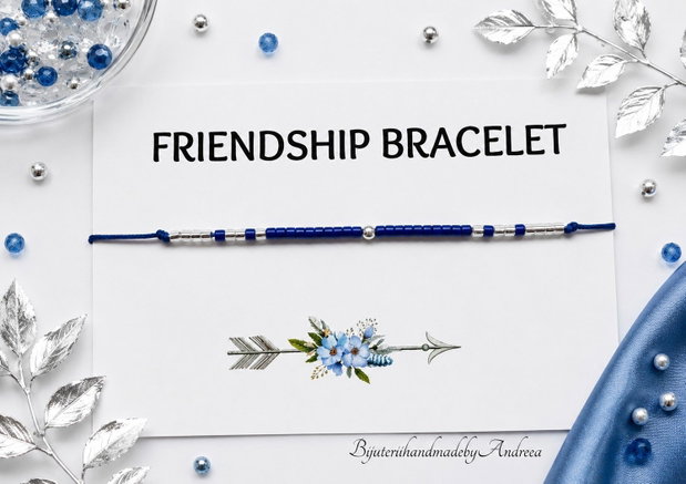 Friendship Bracelet Cobalt cu margele Miyuki si distantier argint