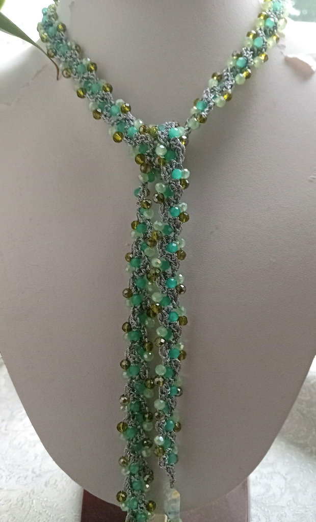 Colier crosetat cristale,margele murano millefiori