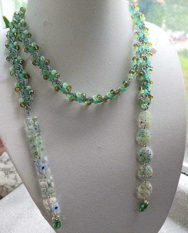 Colier crosetat cristale,margele murano millefiori