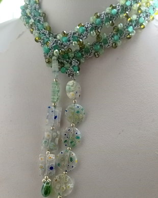 Colier crosetat cristale,margele murano millefiori