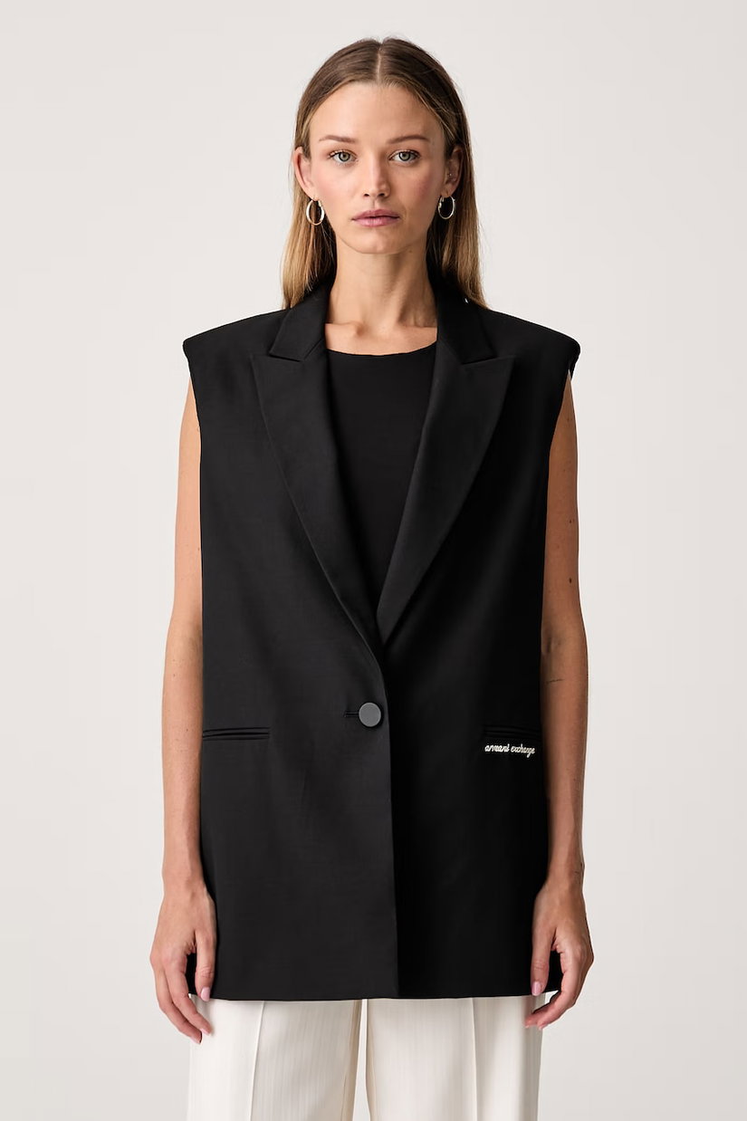 Armani Exchange vestă cu un singur rând de nasturi pentru femei cu amestec de lână