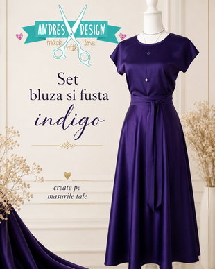 Bluza si Fusta Lunga Elegante Mov Indigo