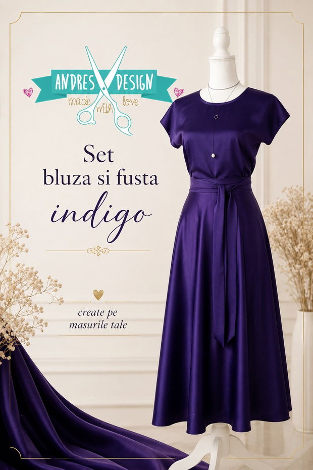 Bluza si Fusta Lunga Elegante Mov Indigo
