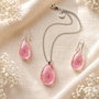 Set bijuterii handmade cercei si pandantiv cu flori naturale uscate Pink Blossom
