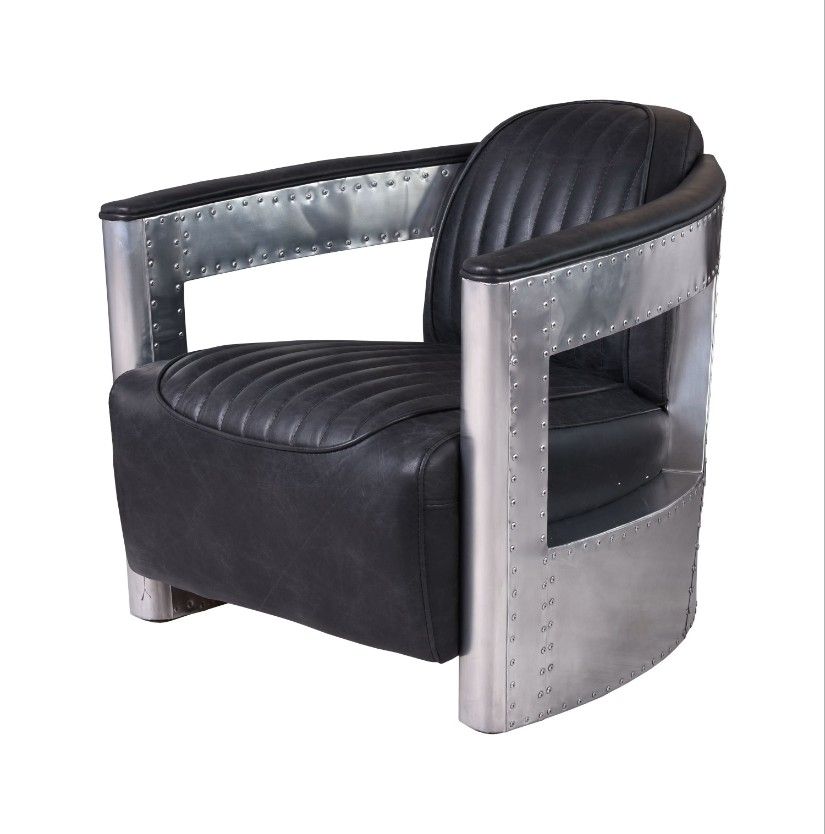 Fotoliu industrial din metal cu tapiterie piele vacaFotoliu industrial din metal cu tapiterie piele vaca