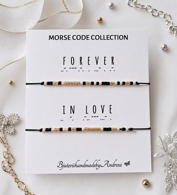 Set bratari reglabile Code Morse Collection Forever in love