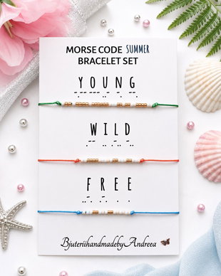Set bratari reglabile Code Morse Collection Young/Wild/Free
