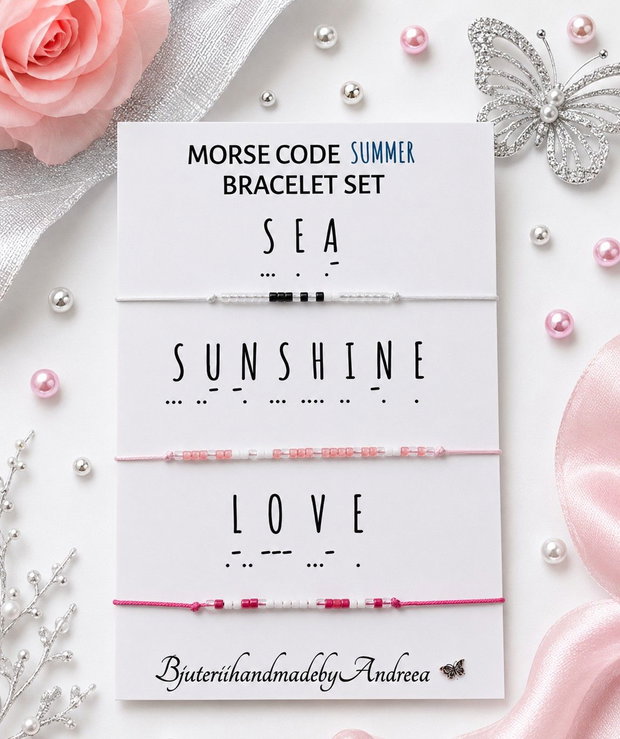 Set bratari reglabile Code Morse Collection Sea/Sunshine/Love