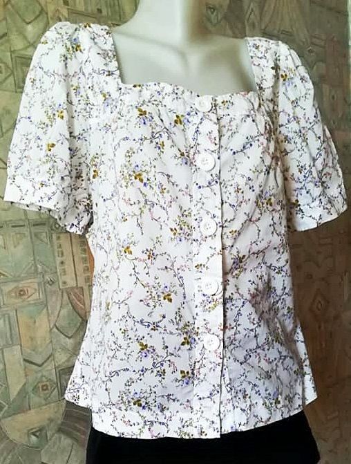 bluza / camasa alba de bumbac cu flori mici , H&M , L - XL