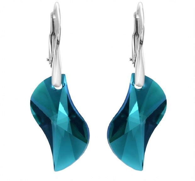 Set Cristale Swarovski wave leaf emerald si argint 925 - CE1538, PA1538 - Cercei cristale verzi, cercei romantici, cercei mari stralucitori, cadou pentru ea, cercei ocazie