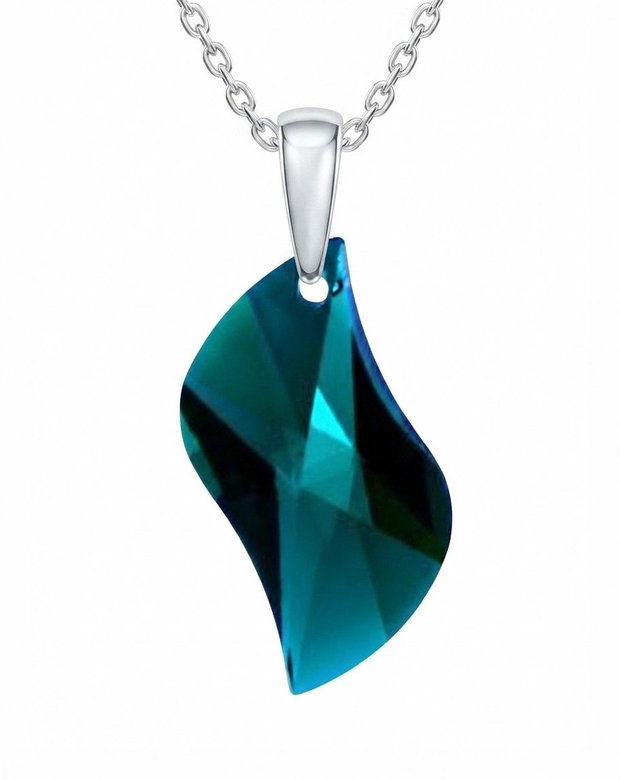 Set Cristale Swarovski wave leaf emerald si argint 925 - CE1538, PA1538 - Cercei cristale verzi, cercei romantici, cercei mari stralucitori, cadou pentru ea, cercei ocazie