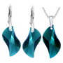Set Cristale Swarovski wave leaf emerald si argint 925 - CE1538, PA1538 - Cercei cristale verzi, cercei romantici, cercei mari stralucitori, cadou pentru ea, cercei ocazie