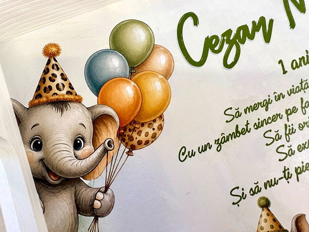 Set aniversar personalizat 1 anisor - Safari Birthday Party - Tavita mot si accesorii