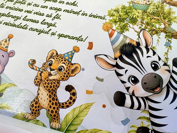 Set aniversar personalizat 1 anisor - Safari Birthday Party - Tavita mot si accesorii