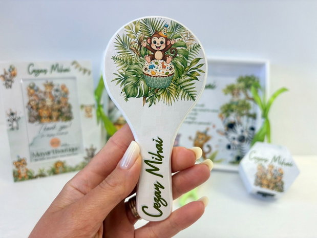 Set aniversar personalizat 1 anisor - Safari Birthday Party - Tavita mot si accesorii