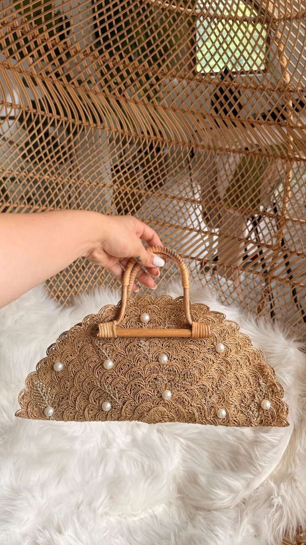 Geantă vintage handmade  cu mânere din bambus