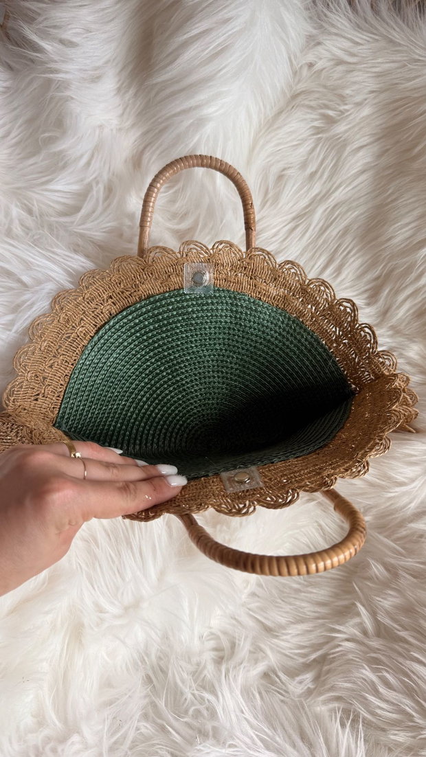 Geantă vintage handmade  cu mânere din bambus
