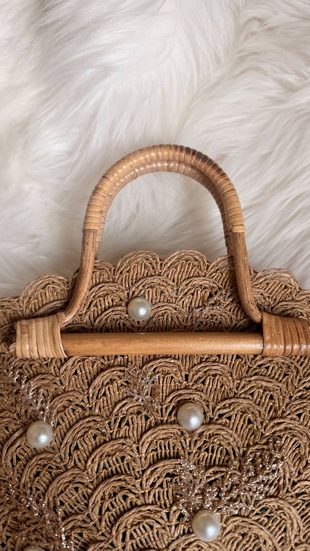 Geantă vintage handmade  cu mânere din bambus