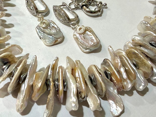 SET~UNFORGETTABLE~perle biwa,perle naturale,hematit electroplacat,agate,rivoli,toho,accesorii placate argint