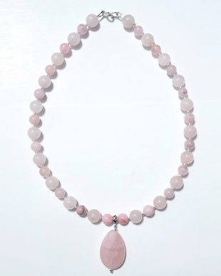 Colier argint 925 cu cuart roz, agat cherry blossom si hematit