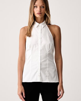 Le Privé bluză tip cămașă pentru femei din bumbac cu elastan BRICE SHIRT BLANC