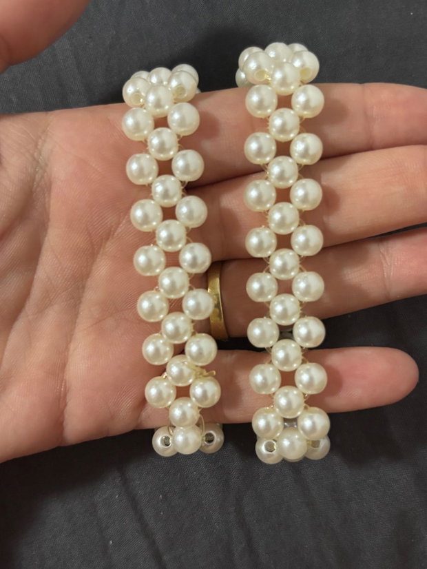 Set 2 brățări handmande elegante cu perle albe  model împletit