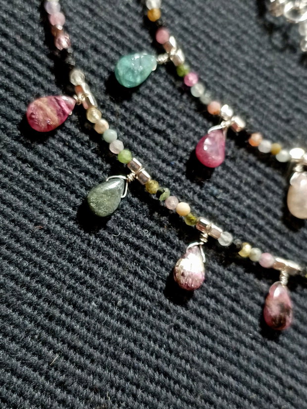 Colier argint X2 turmalina multicolora briolete salba minimalist boho chic trendy