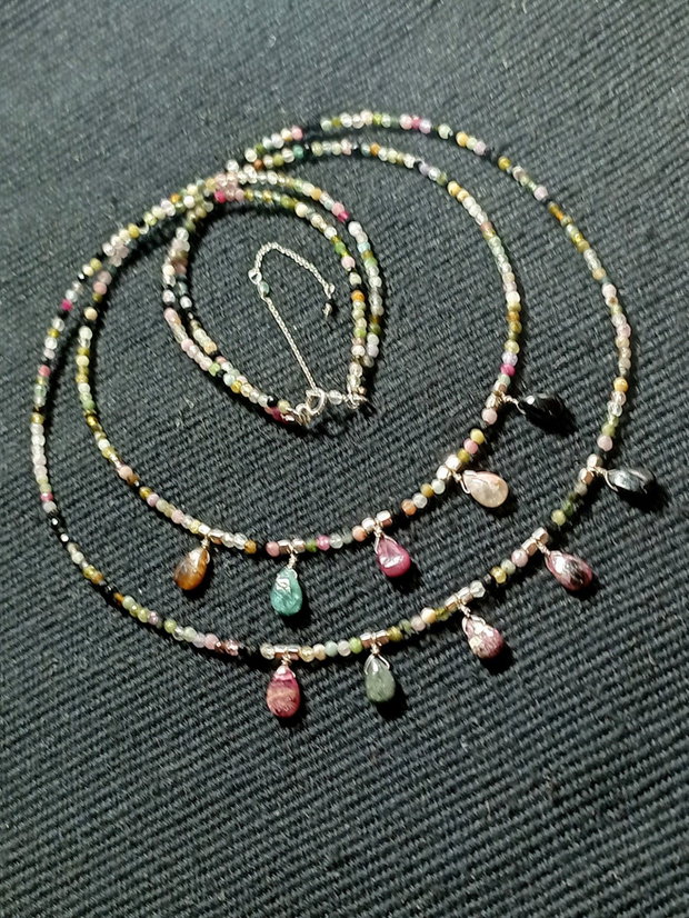 Colier argint X2 turmalina multicolora briolete salba minimalist boho chic trendy