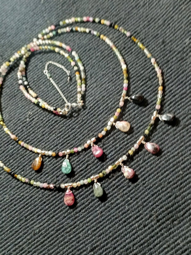 Colier argint X2 turmalina multicolora briolete salba minimalist boho chic trendy