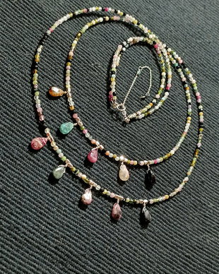 Colier argint X2 turmalina multicolora briolete salba minimalist boho chic trendy
